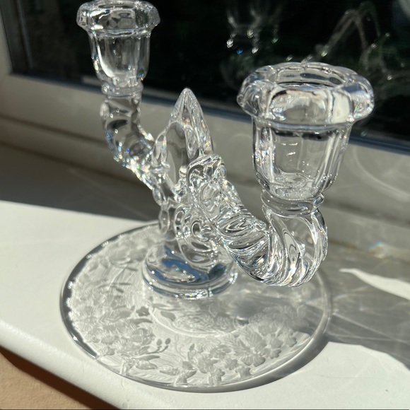 Vintage Glass New Martinsville Double Arm Candlestick Holder Meadow Wreath - Picture 8 of 16
